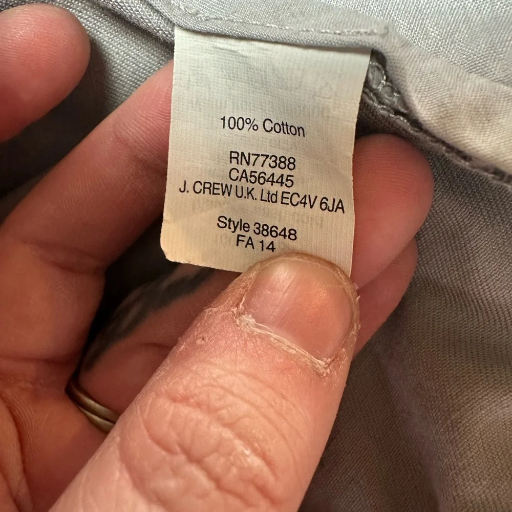 J.Crew The Sutton Mens 34 X 34 Pants Gray Chino Pant 100% Cotton‎ Dress Business